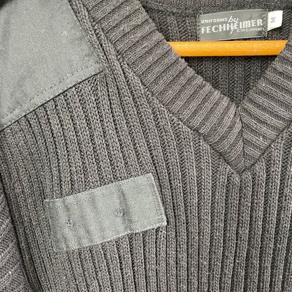 Fechheimer Sweater Mens Sz M Black Wool Blend Military Elbow Patches Ribbed Vtg - Picture 13 of 13